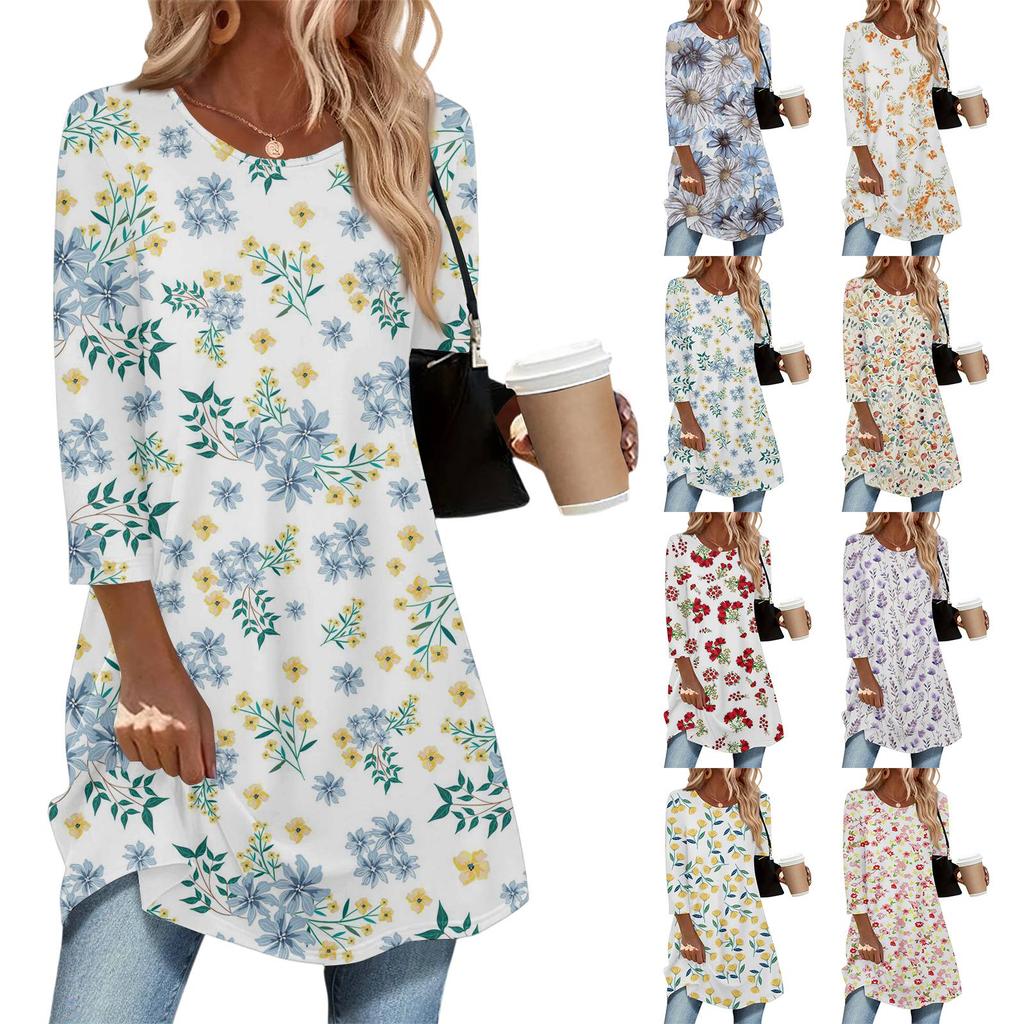 Dammode Casual Trekvartsärm Rundhalsad Topp