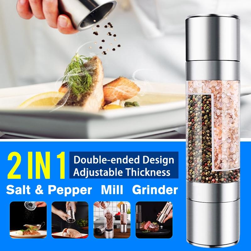 Stainless Steel Pepper Mill Grinder Manual Salt Pepper Grinder Seasoning Kitchen Tools Grinding 2 in 1 for Cooking New