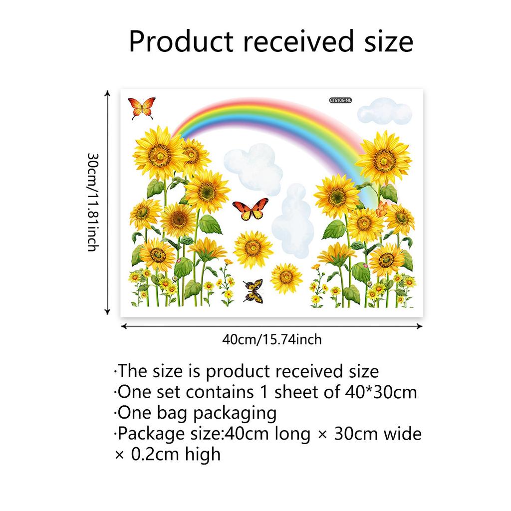 Ct6106 Sunflower Rainbow Butterfly Window Sticker Home Window Glass Double Sided Printing Visual Sticker Wall Sticker