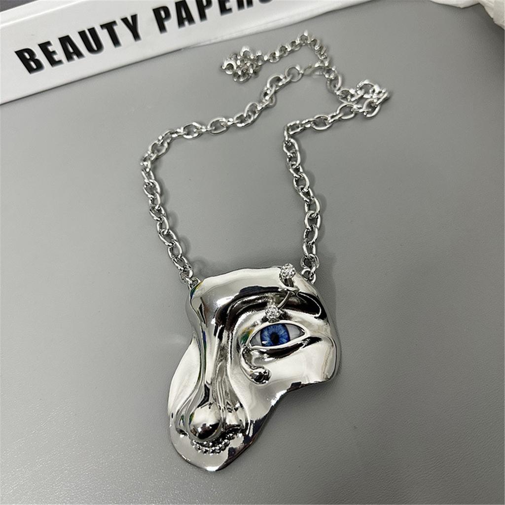 Tooxika Übertriebenes Starren Halbgesichtsmaske Anhänger Halskette Kubanische Kette Tide Cool Hip-Hop Personalisierte Schlüsselbeinkette