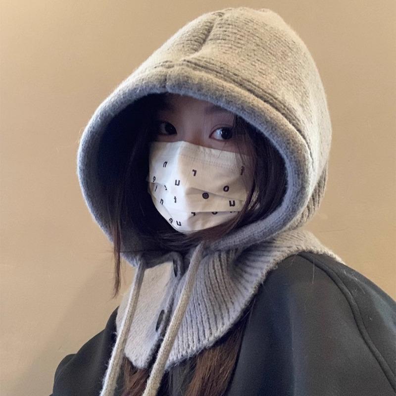 Simple hat women's autumn and winter warm ear protection wool hat scarf scarf neck protection integrated shawl knitted hat