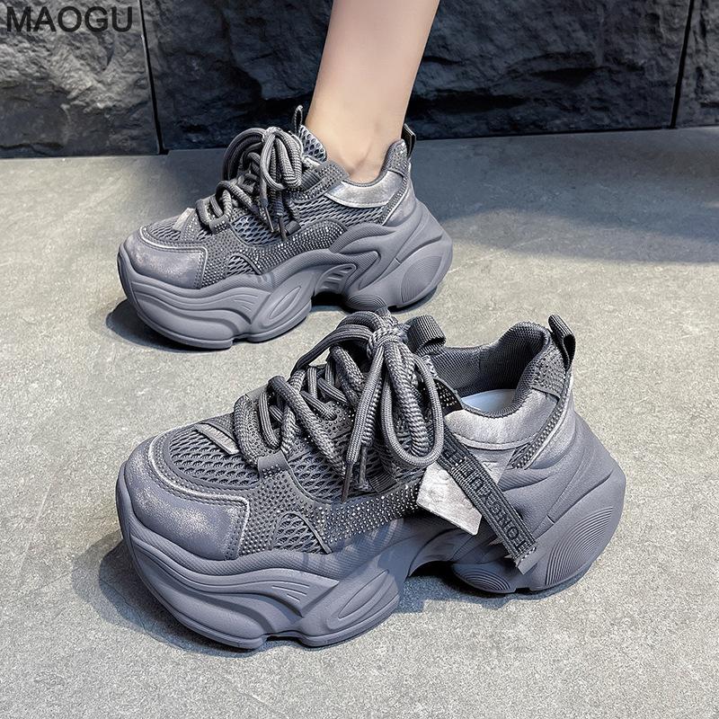 Chunky Sneakers Women's Thick Bottom Casual Shoes Lace Up Height Increase Ladies Platform Shoes Mesh Breathable Sneakers Fashion