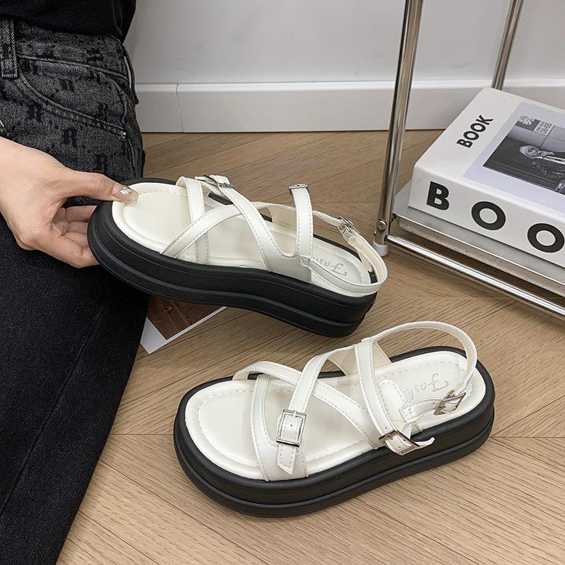 Popular Internet celebrity retro silver platform word cross sandals women 2025 new high sense heightened Roman sandals