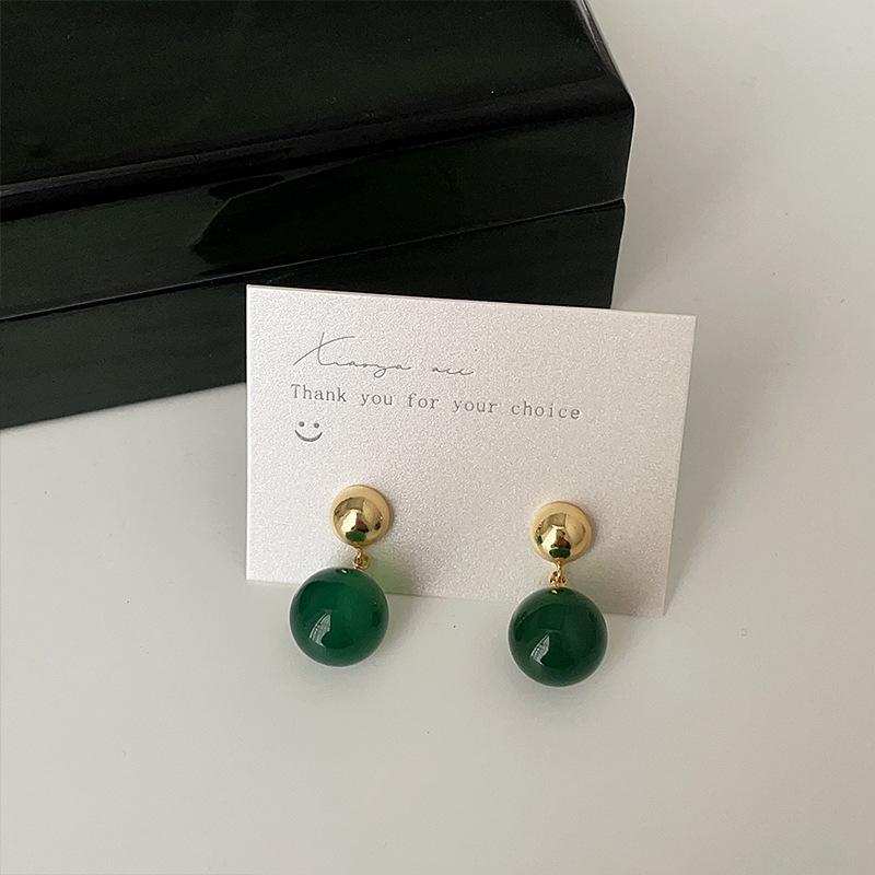 New Chinese-Style Trendy Green Agate Ball Stud Earrings For Women'S Personality, Fresh And Fashionable Trend, Versatile Earrings And Earrings.