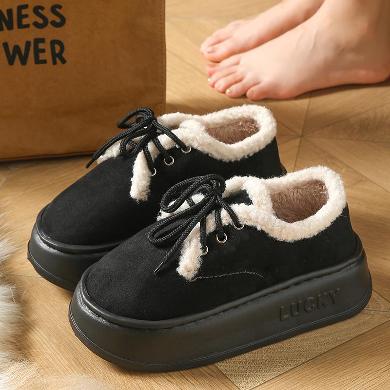 Korean Version Ins Retro Versatile Student Cotton Shoes Autumn and Winter Outer Wear Velvet Warm Loafer Beanie Shoes Versatile Shoes