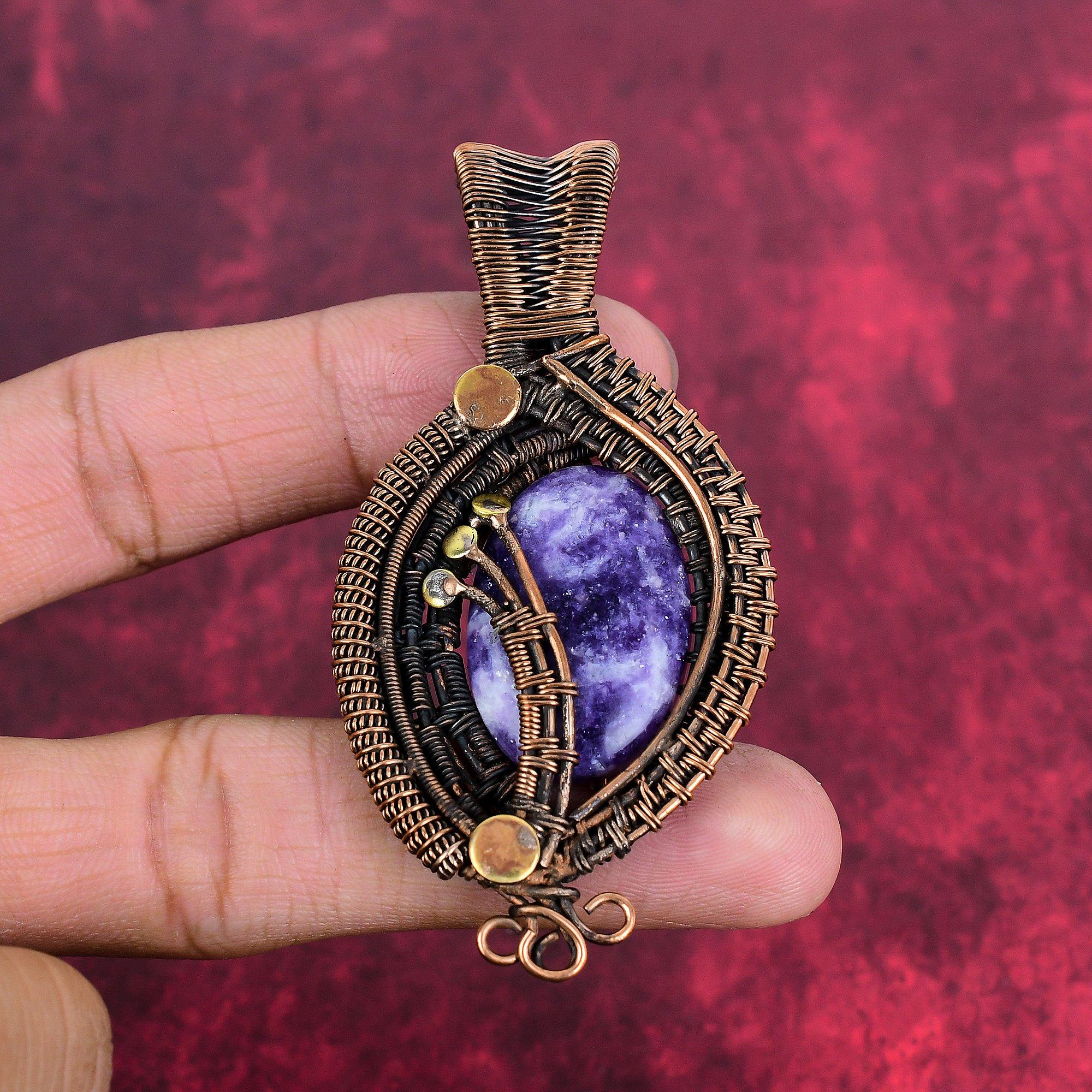 Lepidolite pendant copper wire wrapped pendant handmade copper jewelry gemstone pendant wire wrapped jewelry gifts for mom amazing pendant