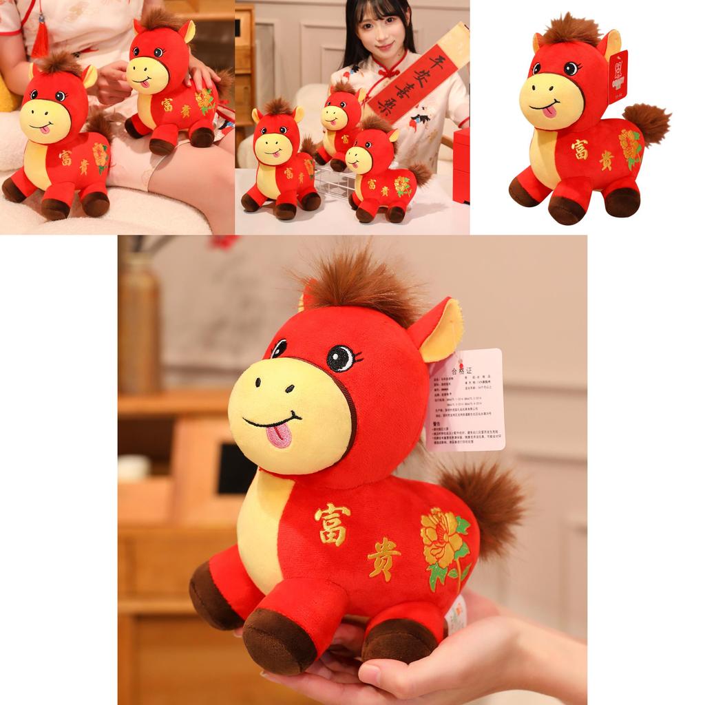 Horse Year Mascot Plush Toy With Flower Embroidery Design For Lunar New Year Gifts And Celebrations