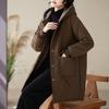 Women's Mid-Length Quilted Cotton Jacket with Hood – Warm Lambswool, Available in Orange-Red, Coffee-Green, Black