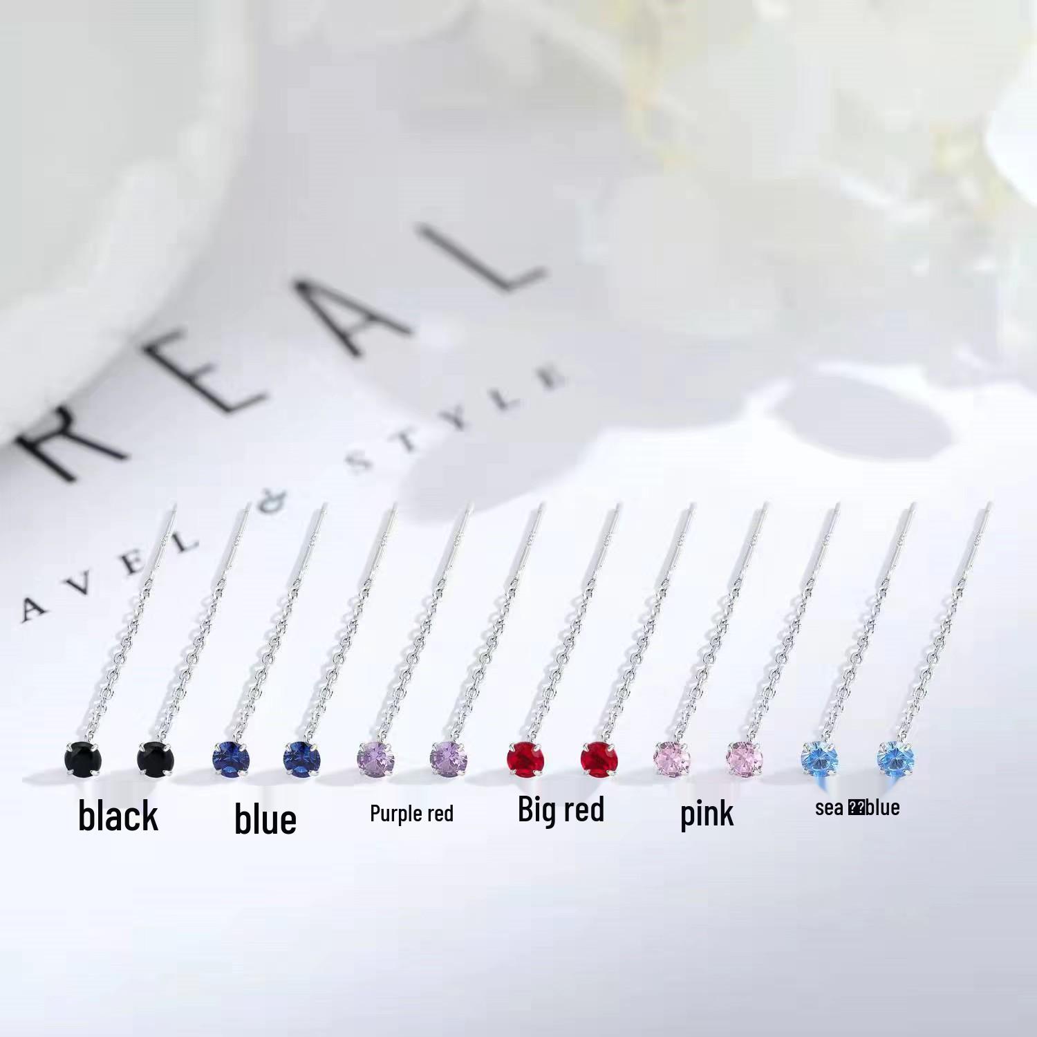 Beixi S925 Sterling Silver Rhinestone Round Stud Earrings - Simple, Shiny, Versatile Mini Threads 925 Silver синий