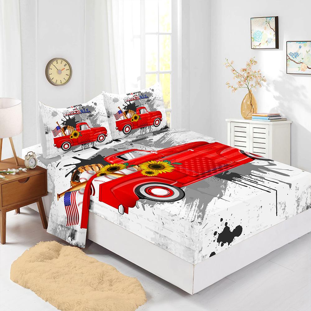 Four-Piece Mattress Set World Cup Football Bedding Digital Printing Mattress Protective Cover