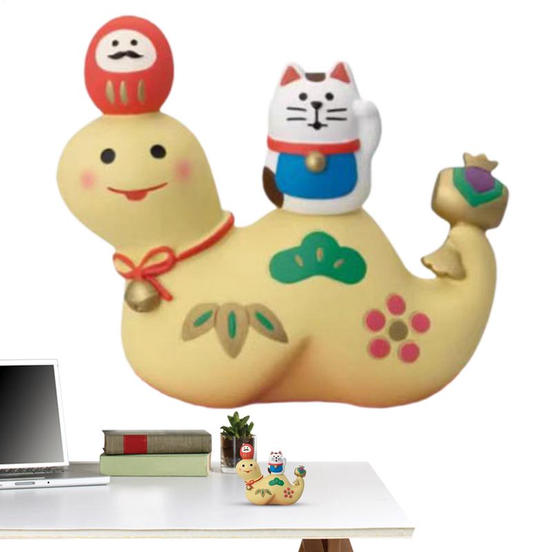 Snake Year Cat Crafts Small Ornaments for Chinese New Year Snake Year Trend Bonsai Food and Decorative Resin Figurines Decor