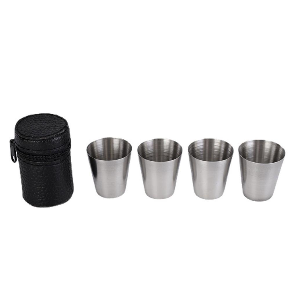 Outdoor 30ml Portable Stainless Steel Small Wine Glass With Leather Cup Cover