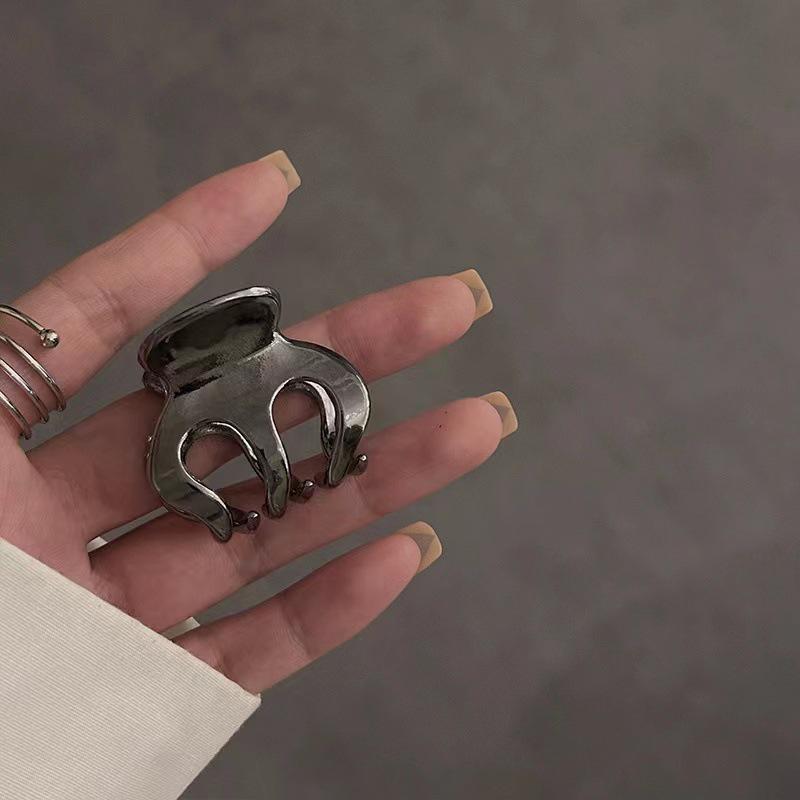 Silver Textured Metal Shark Hair Claw - Women's Stylish Updo Clip Accessory