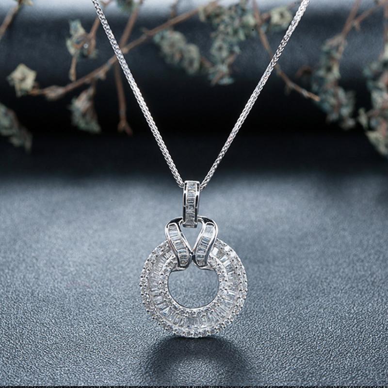 CAOSHI Fashion Style Paved Full Cubic Zirconia Round Pendant Necklace for Women Exquisite Wedding Engagement Party Accessories