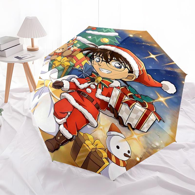 1pc Detective Conan Christmas Edition Automatic Opening/Closing Outdoor Umbrella - Portable 3-Fold Design with Iron Frame - Outdoor, Gift for Fan