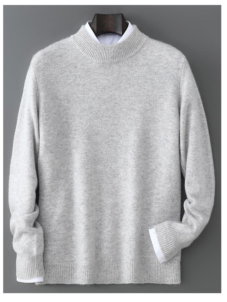 Men's 100% Wool Half-High Neck Loose Knit Sweater - Autumn/Winter Cashmere Pullover