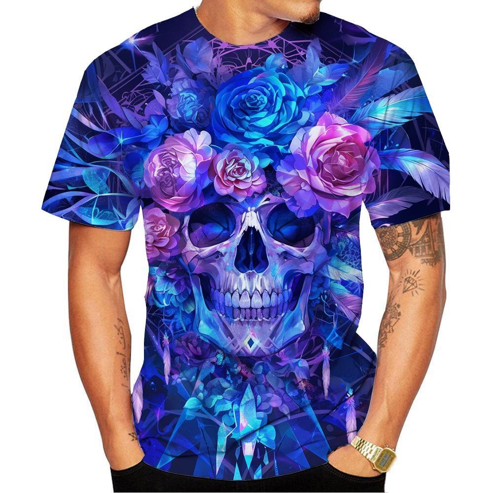 New Fashion Men's and Women's Crew Neck 3D HD Printed Skull Pattern T-shirt Street Style Unisex Fashion Top Large size 100-6XL