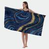 Ocean Blue Gold Swirl Beach Towel, Microfiber Quick Dry Towel, Sand Free Non-Shedding, Surfing Wrap, Beach Blanket