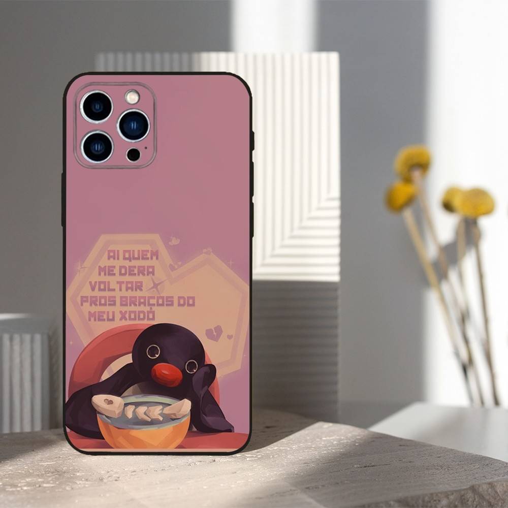 Cute Animal P-Pingu Penguin Case For iPhone 12,14,15,16,17,13,11,X,Mini,Plus,Pro Max,8,7,XR,SE,XS,Soft Silicone Black