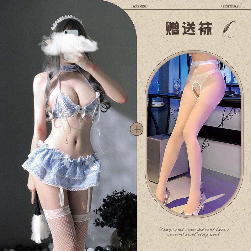 New Sexy Lingerie Lace-up Emotional Halter Maid Cute Lace Cosplay Lange Maid