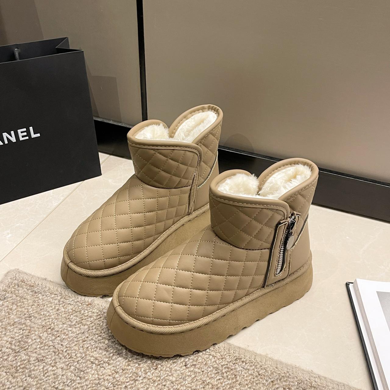 

2025 новые зимние экспортные ботинки на толстой подошве женские зимние ботинки с подкладкой и утеплением, теплые ромбовидные водонепроницаемые хлопковые ботинки 40 хаки