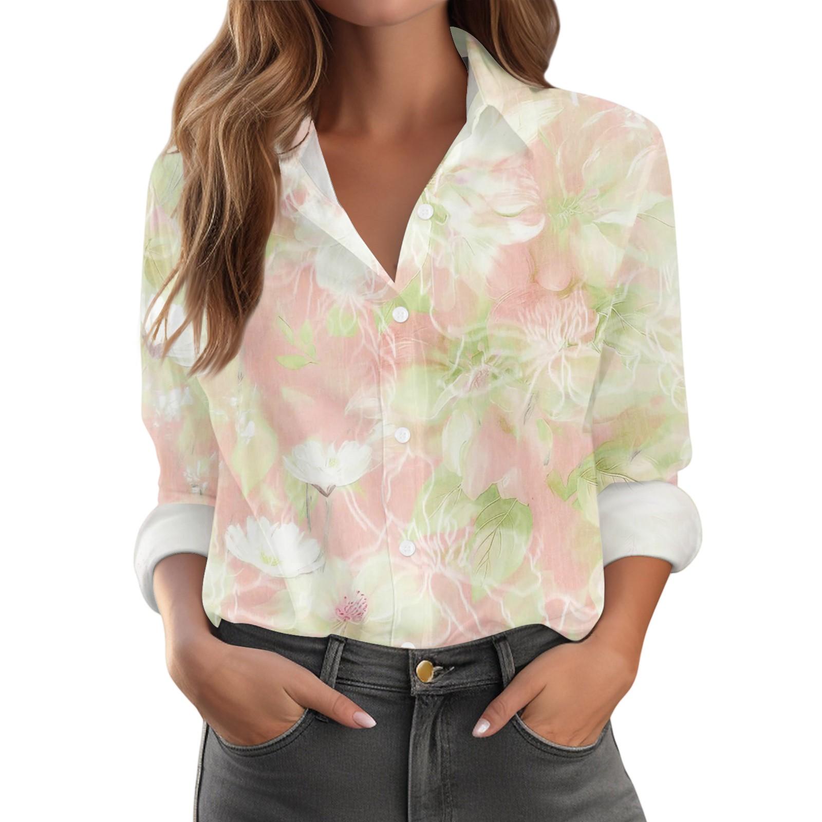 

Жіноча сорочка з ґудзиками з квітковим принтом, повсякденна сорочка з довгим рукавом звичайного крою, блузки, повсякденні базові топи великих розмірів M