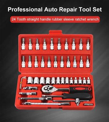 Hot 46-Piece Car Repair Tool Set 1/4-Inch Socket Set Car Repair Tools Pry Ratchet Torque Wrench Combo Auto Maintenance Tools
