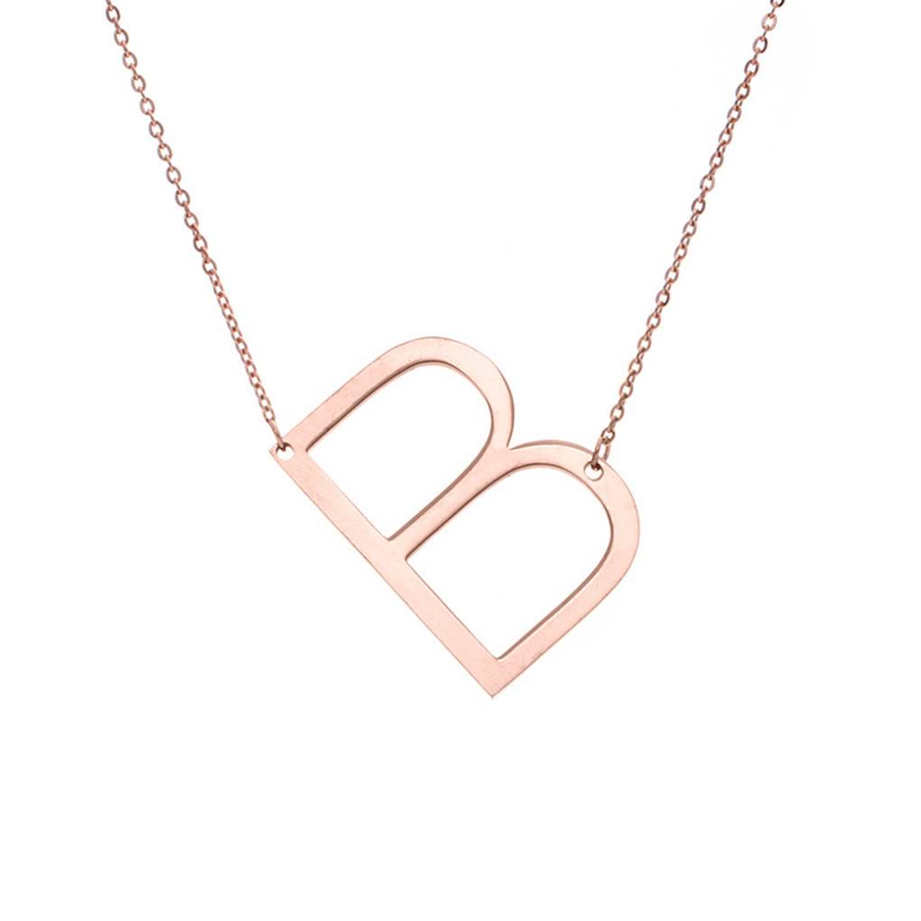 Alphabet Necklace Rose Plated Initial Letter Alphabet A - Z Choker Pendant