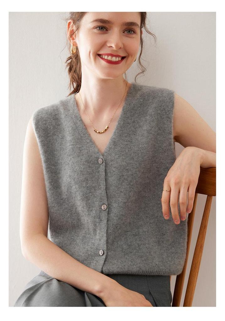 Autumn/Winter V-Neck Cashmere Sleeveless Retro Women's Cardigan Vest Sweater