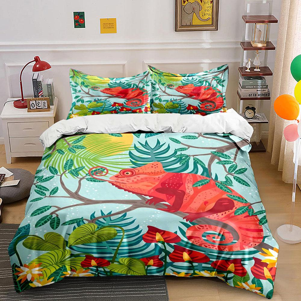 

Red chameleon, tropical foliage. Bedding sets Duvet cover sets Duvet covers Pillowcases(1 * Duvet Cover 2 * Pillowcases without duvet insert) 135x200cm