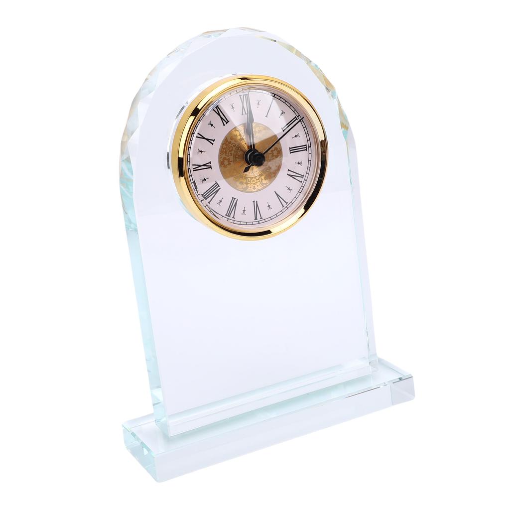 Glass Clock with Base Crystal Unique Plaque Home Desk Ornament for Men Women Colleagues Teachers Friends Retirement
