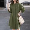 Women Stand Collar Solid Color Loose Long Sleeve Shirt Dress