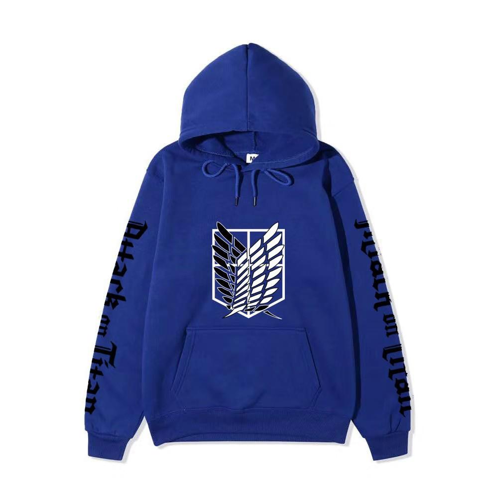 Attack on Titan Freedom Wings Hoodie Unisex Fleece Sweatshirt Survey Corps Logo Gothic Vertical Text Both Sleeves Autumn Winter Pullover