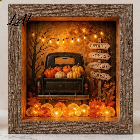 Decorative Seasonal Lights Halloween Lighted Frame Ornaments Light Up Shadow Box Warm Atmosphere LED for Home Living Room Bedroom Decor Ornaments
