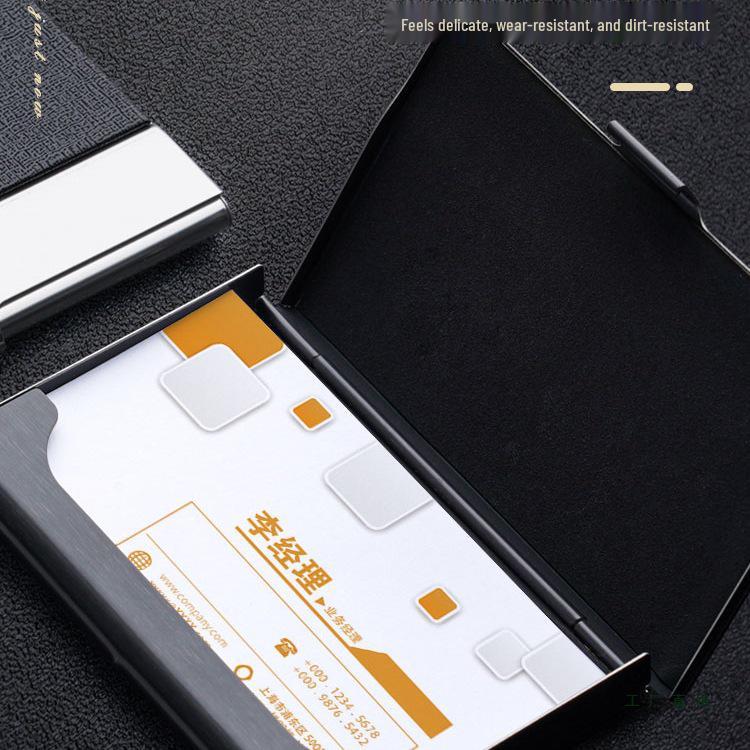 Men's and Women's Portable Stainless Steel Leather Business Card Holder
