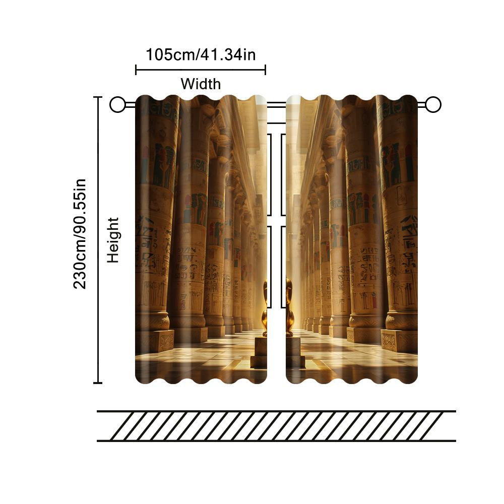 Set Of 2 Filtering Curtains Excluding Rods Non Movable Without Batteries Egyptian Temple Use Bedrooms Living Rooms Curtain For Great Room Made