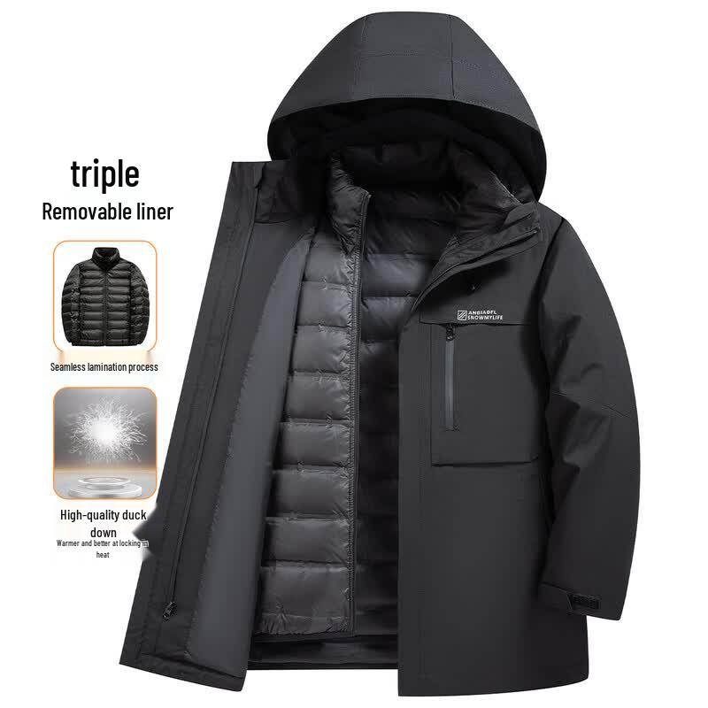 Xuezhongfei Men s 3-in-1 Color-Block Hooded Down Jacket M