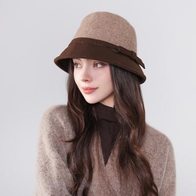 Klassischer Woll-Eimerhut, Vintage, einfarbig, Beckenhüte, dicker, kältebeständiger Fedora-Filzhut für Damen, Herbst und Winter