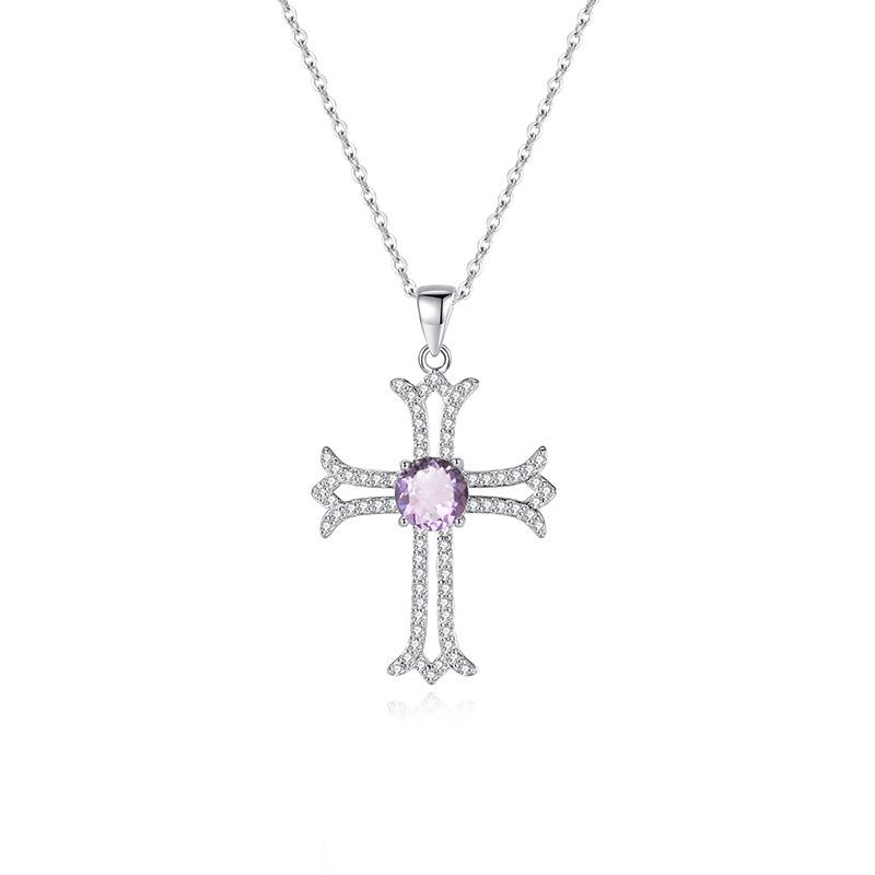 Gothic Cross Necklace European Style S925 Silver Inlaid Peridot Full Diamond Clavicle Chain
