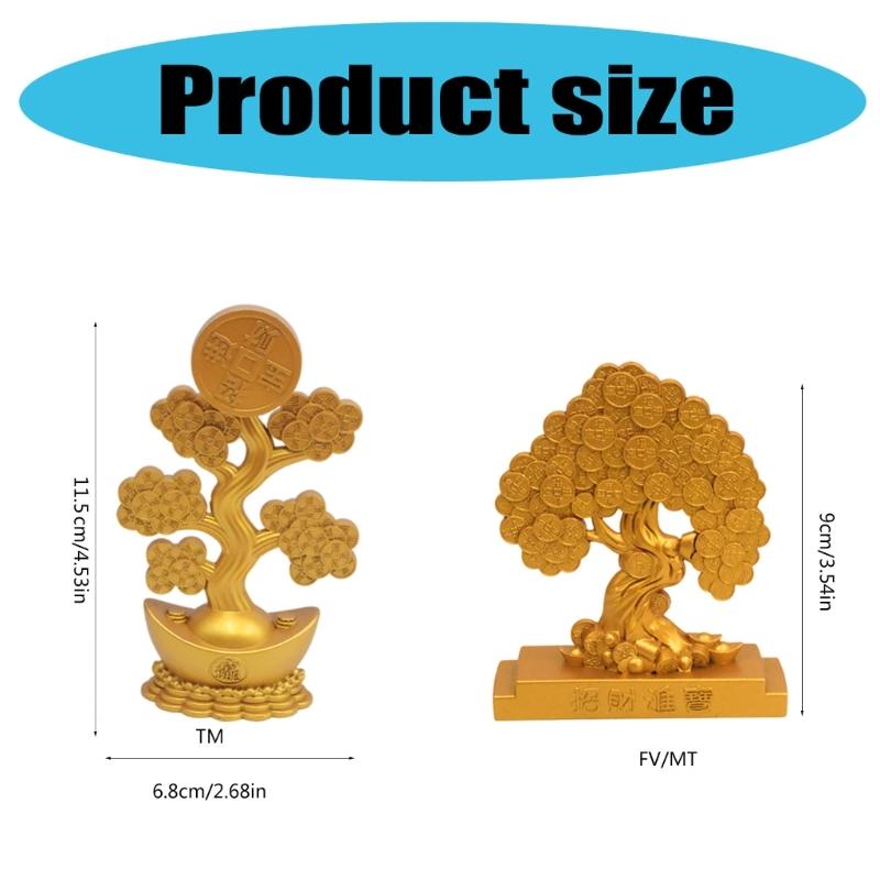 Gold Fengshui Statue Rotating Money Tree for Home and Office Decors Good Fortunes Metal Ornament with Wealth Symbolism