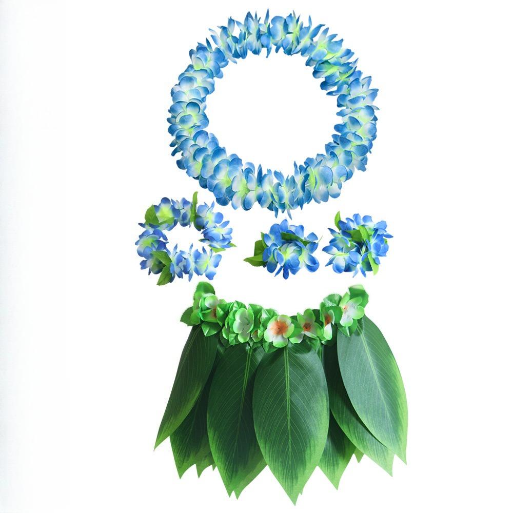 Hawaiian Luau Costume Set Leaf Skirt Flower Lei for Kids Adults Party Outfit