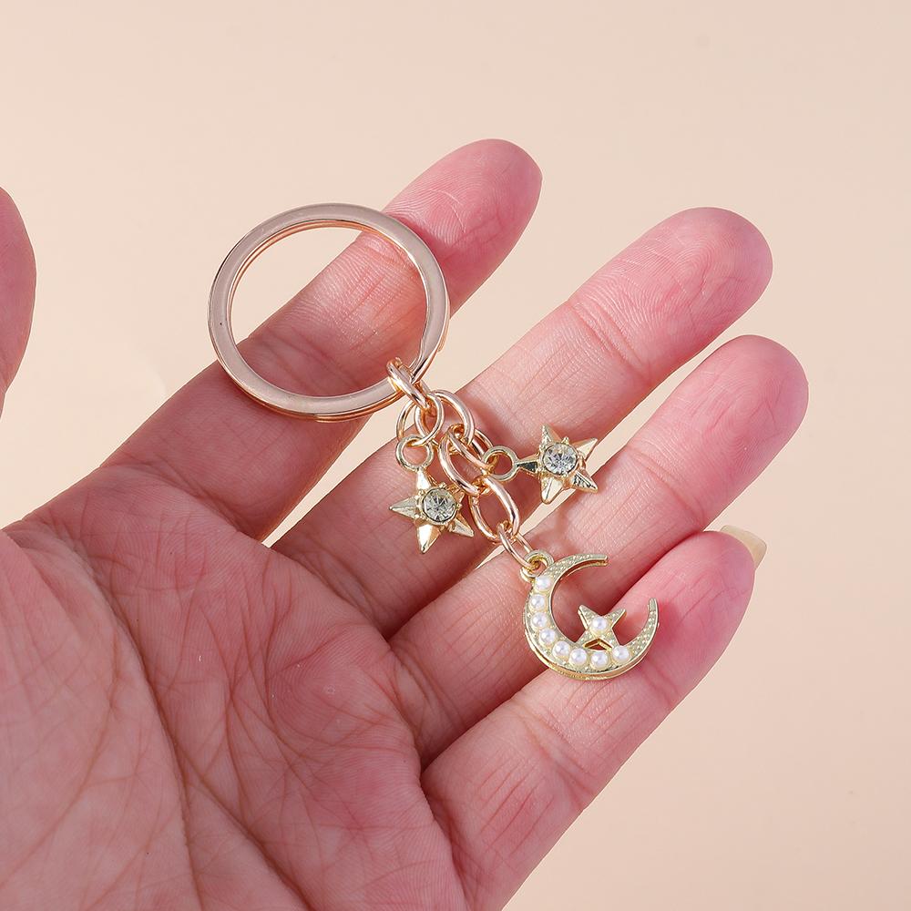 Romantic Moon Star Keychains Crystal Key Rings Gift for Women Men Car Key Handbag Pendants Jewelry Making Accessorie