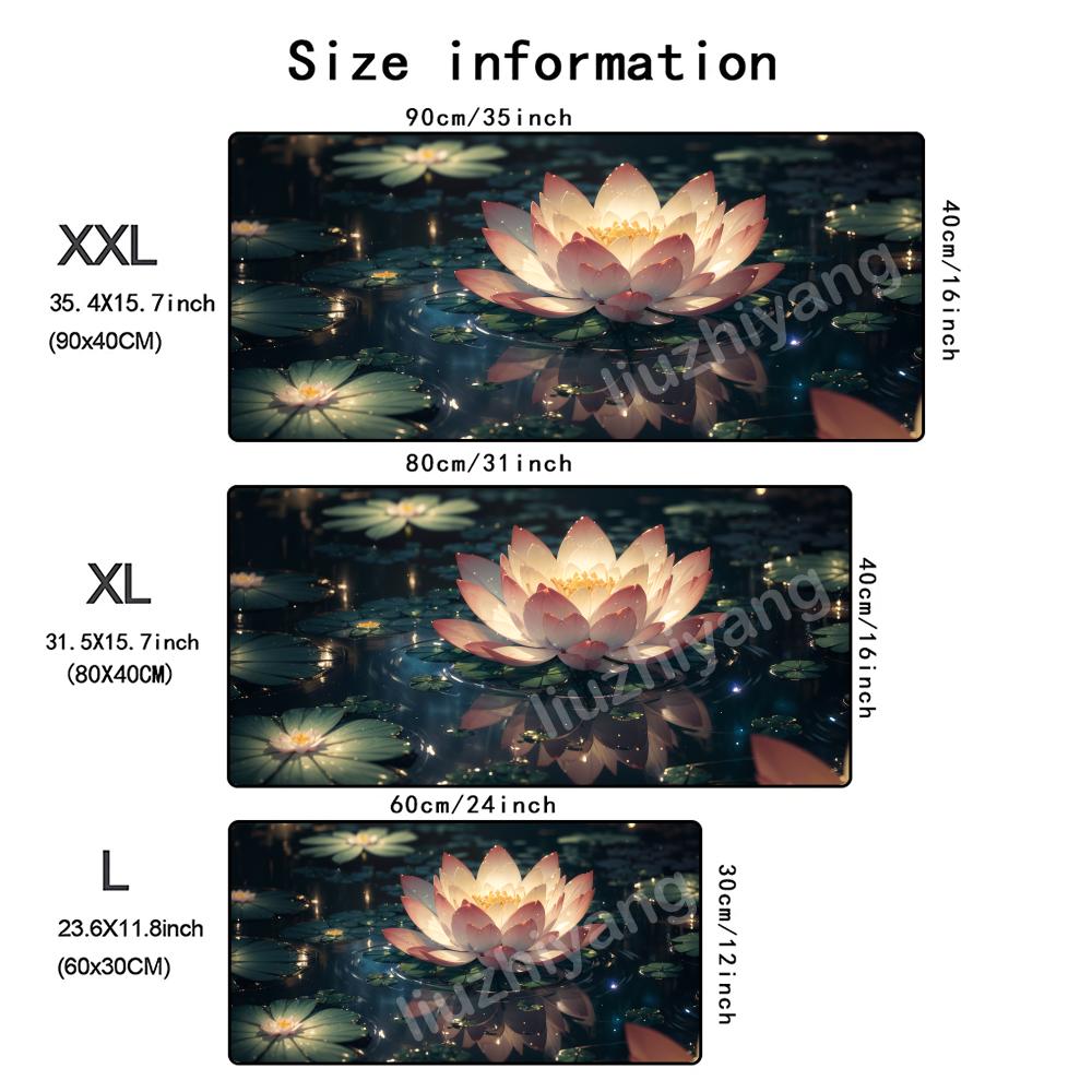 1 Pc Glowing Lotus Mouse Pad Large Computer Office Game Table Mat Xxl Rubber Nonslip Stitched Edge Keyboard Mats Long Desk Pads