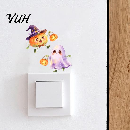 Living Room Wall Decals Halloween Pumpkin Ghost Switch Sticker, Cartoon Light Self-Adhesive Sticker Decoration Decal for Bedroom