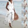 Women's Print Summer Dress Sleeveless V Neck Button Down Casual Pocket Swing Short Dress