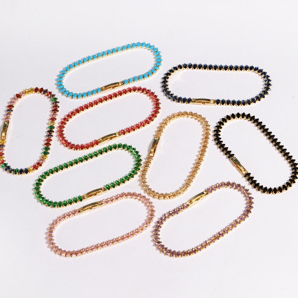 10 Colors Luxury CZ Tennis Cubic Zirconia Gold Silver Color Iced Out Chain Bracelet Bling Jewelry for Women Party Gift