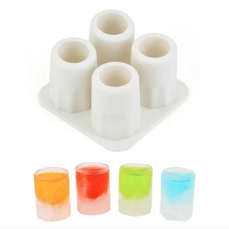 1 Stück 4-Tassen Eiswürfelform Silikon Glas Gefrierform Maker Tablett Party Eiswürfelbereiter Farbe Zufällig