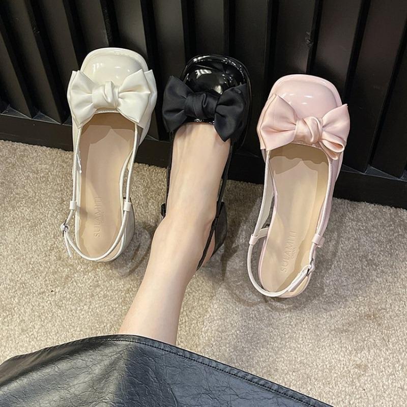 Fashion Square Toe Sandals Black Pink Women's Spring Summer New Shallow Bow Women's Shoes Thick Mid Heel Buckle Sandalias Mujer Verano
