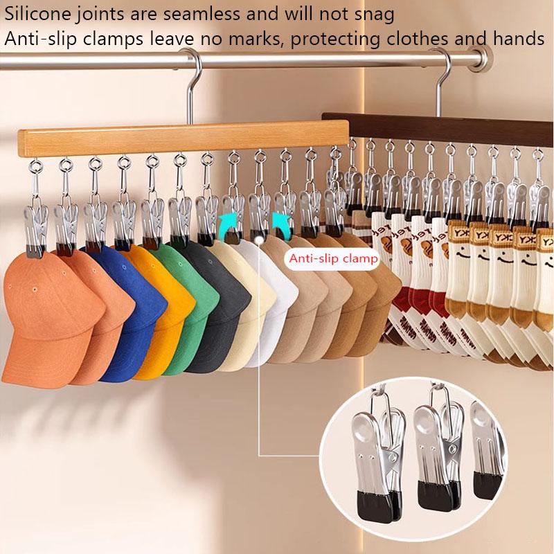 Solid Wood Stainless Steel Pants Clip Seamless Belt Clip Dormitory Wardrobe Skirt Scarf Pants Home Hanger Storage Artifact