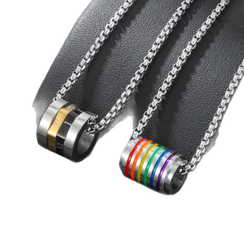 Stainless Steel Rainbow Necklace & Pendant Jewelry Set with Titanium Ring - Niche Design